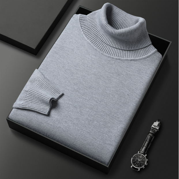 Rollkragenpullover – hochgeschlossen – modisch – Strickpullover – Herrenstrickwaren-Hellgrau-M-Chaps Herrenmode