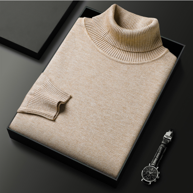 Rollkragenpullover – hochgeschlossen – modisch – Strickpullover – Herrenstrickwaren-Khaki-M-Chaps Herrenmode