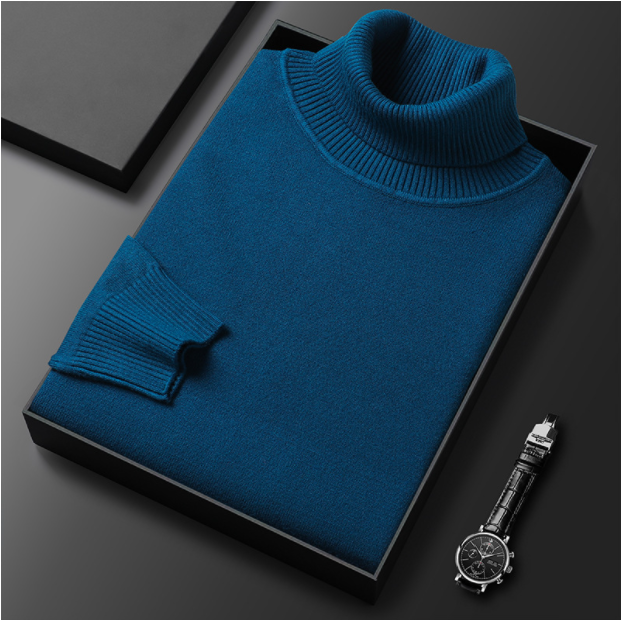 Rollkragenpullover – hochgeschlossen – modisch – Strickpullover – Herrenstrickwaren-Marineblau-M-Chaps Herrenmode