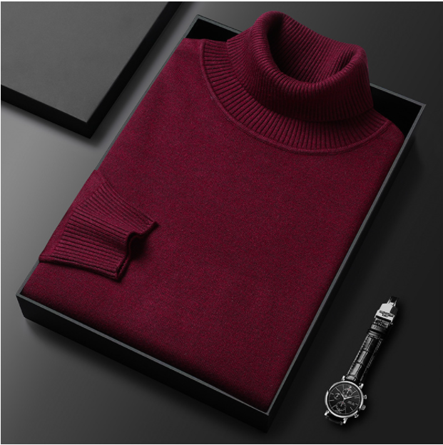 Rollkragenpullover – hochgeschlossen – modisch – Strickpullover – Herrenstrickwaren-Weinrot-M-Chaps Herrenmode