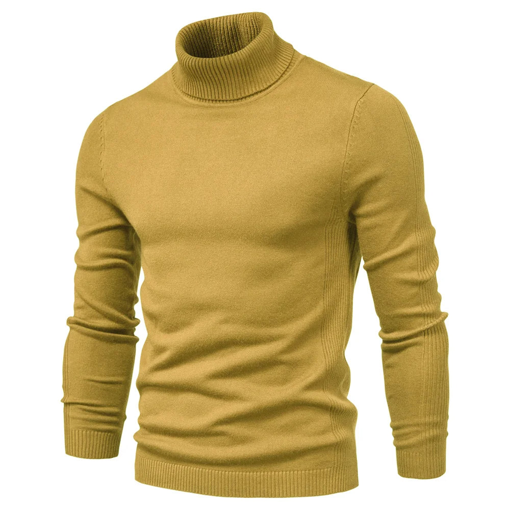 Rollkragenpullover – schmal geschnittener Herren-Strickpullover mit hohem Kragen-Gelb-S-Chaps Herrenmode