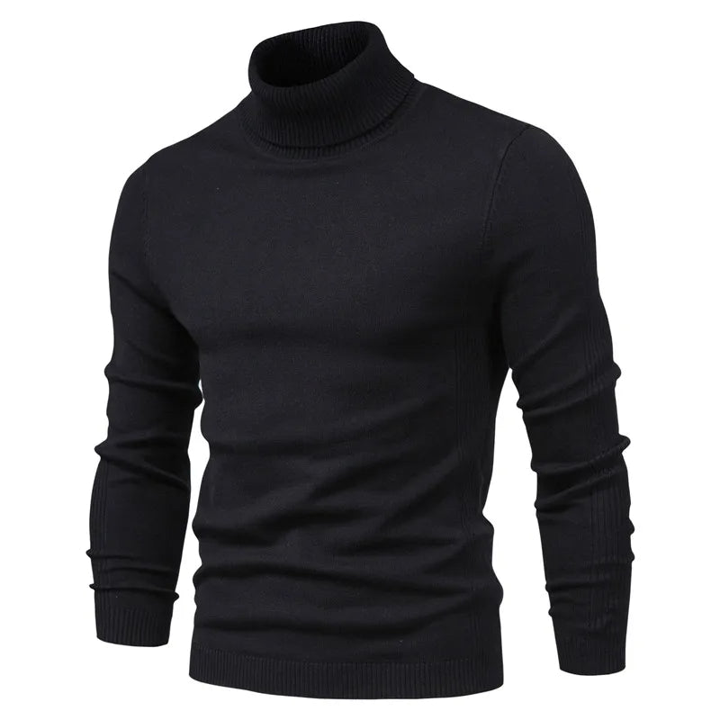 Rollkragenpullover – schmal geschnittener Herren-Strickpullover mit hohem Kragen-Schwarz-S-Chaps Herrenmode