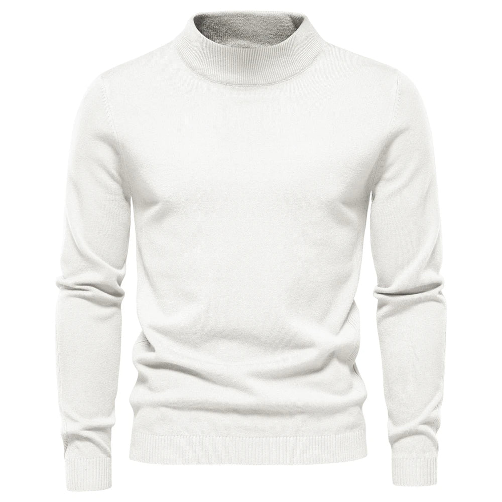 Rollkragenpullover – schmal geschnittener Herren-Strickpullover mit hohem Kragen-Weiß-S-Chaps Herrenmode