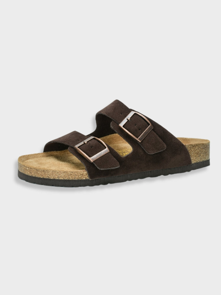 Sandalen zum Hineinschlüpfen – mit doppelter Schnalle – aus Kunstleder – Sandalen mit Schnalle – orthopädische Sandalen-Braun-35-Chaps Herrenmode