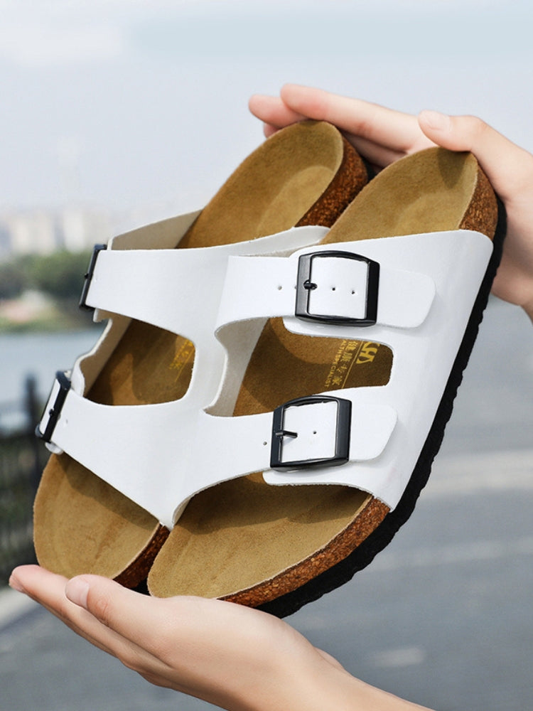 Sandalen zum Hineinschlüpfen – mit doppelter Schnalle – aus Kunstleder – Sandalen mit Schnalle – orthopädische Sandalen-Chaps Herrenmode