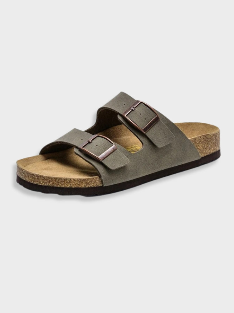Sandalen zum Hineinschlüpfen – mit doppelter Schnalle – aus Kunstleder – Sandalen mit Schnalle – orthopädische Sandalen-Dunkelgrau-35-Chaps Herrenmode