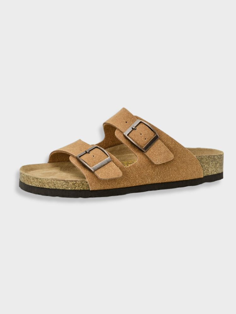 Sandalen zum Hineinschlüpfen – mit doppelter Schnalle – aus Kunstleder – Sandalen mit Schnalle – orthopädische Sandalen-Karamell-35-Chaps Herrenmode