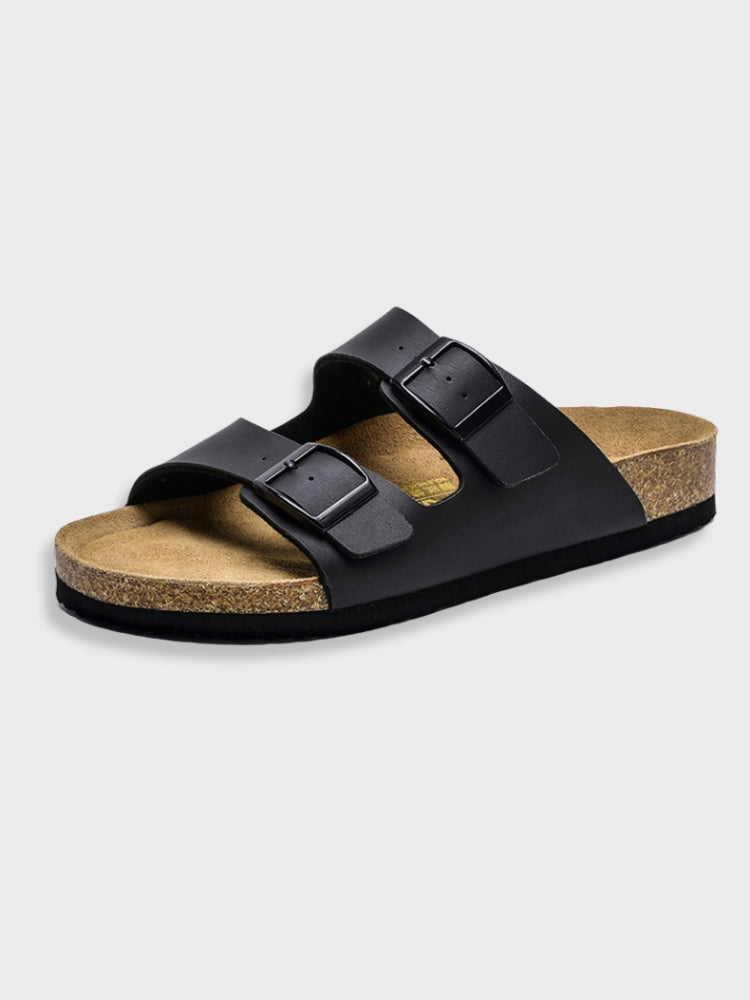 Sandalen zum Hineinschlüpfen – mit doppelter Schnalle – aus Kunstleder – Sandalen mit Schnalle – orthopädische Sandalen-Schwarz-35-Chaps Herrenmode