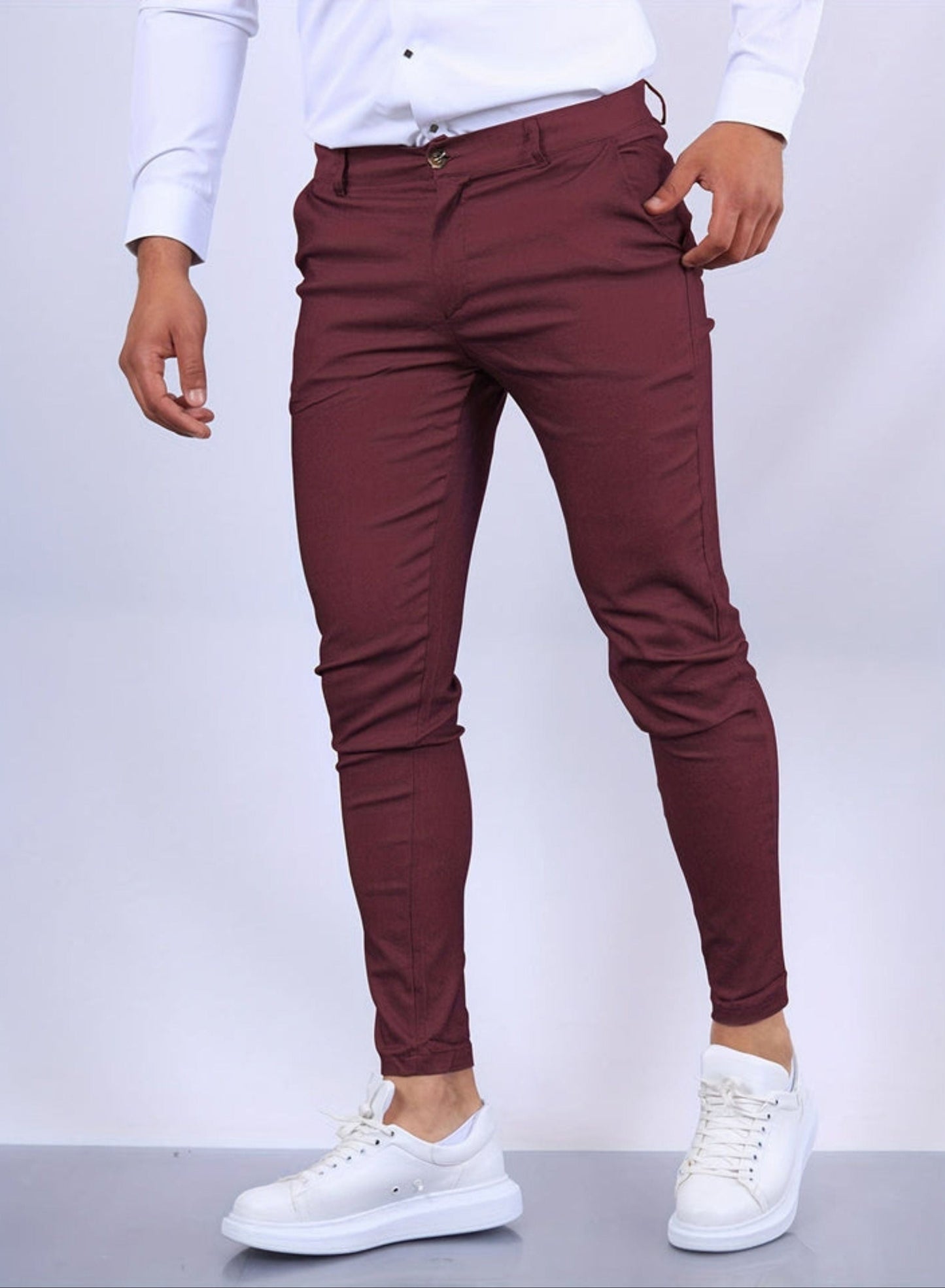 Schmale Chinos – Lässige Stretch-Chinos für Männer mit schmaler Passform-Burgunderrot-XS-Chaps Herrenmode