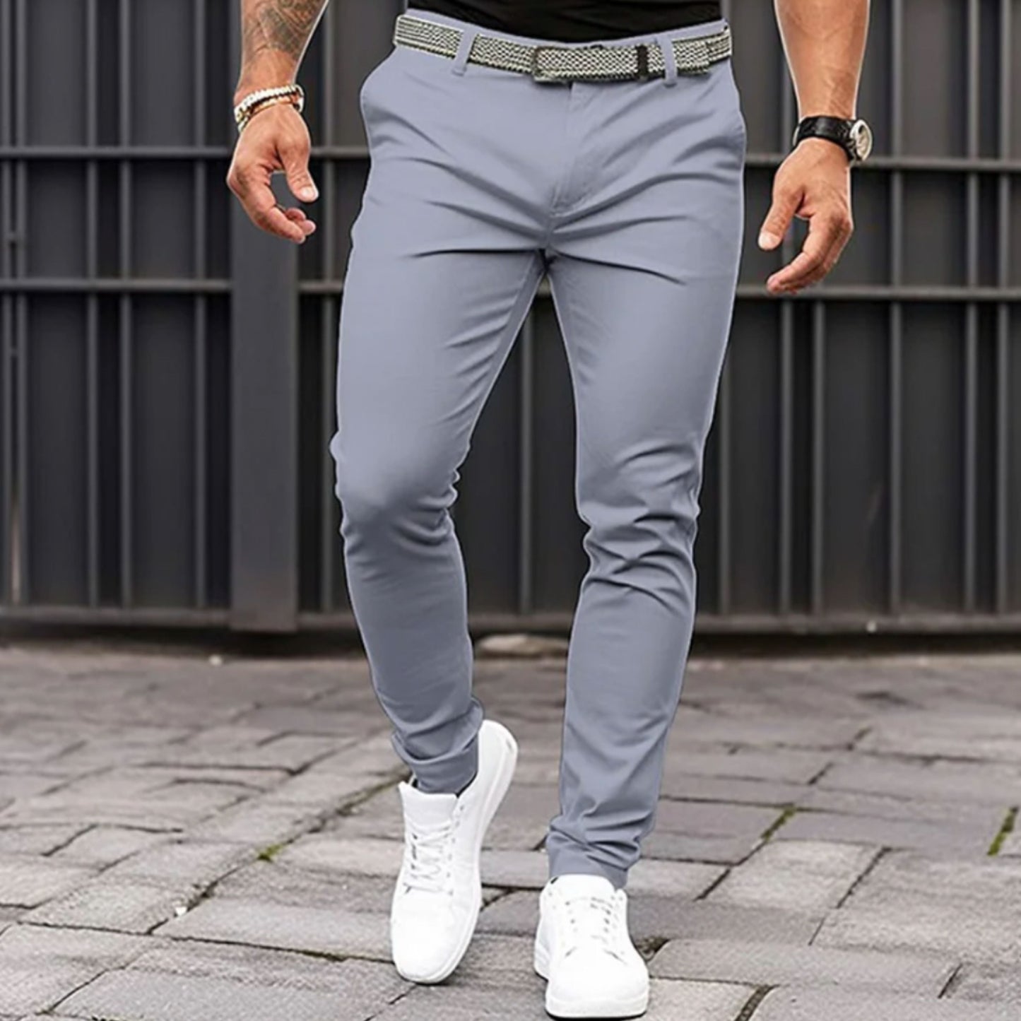Schmale Chinos | Stretch | Schmaler Schnitt | Chino-Hosen | Herrenhosen-Hellgrau-S-Chaps Herrenmode