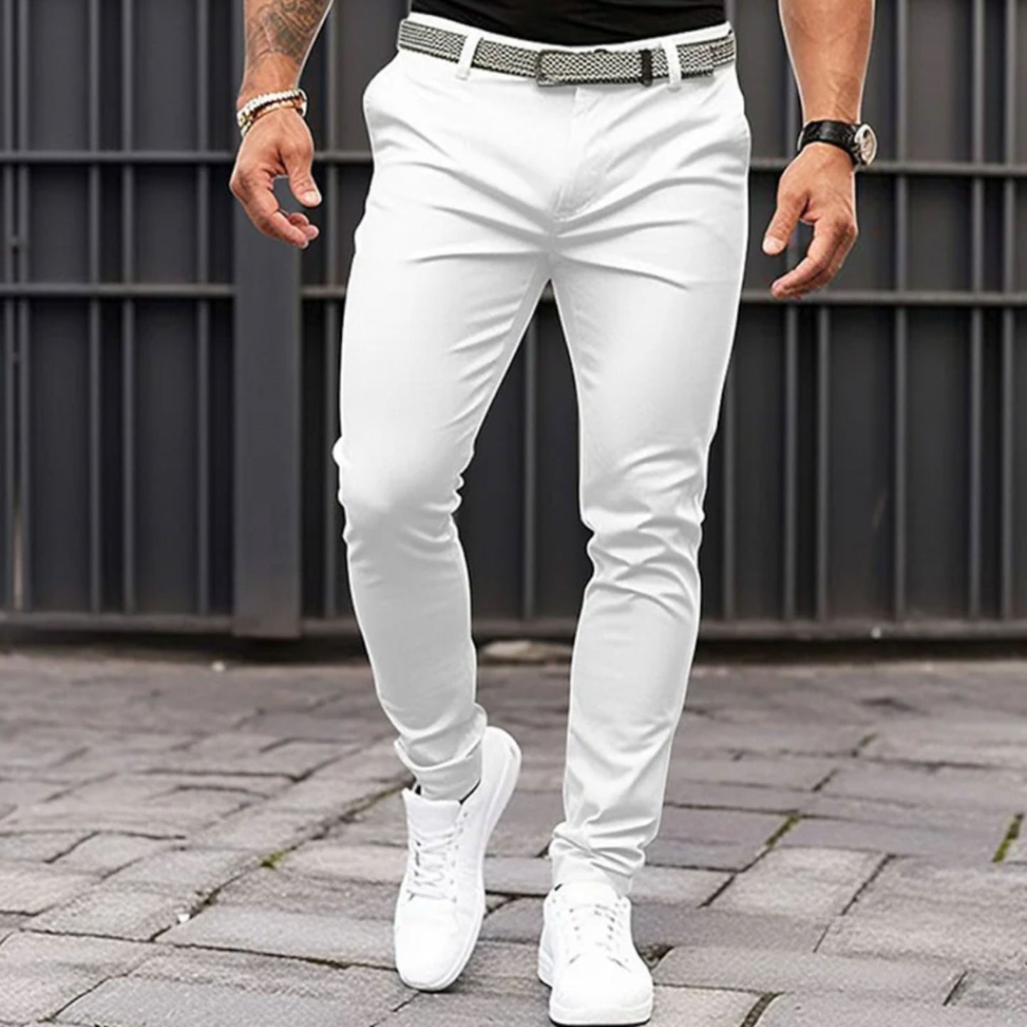 Schmale Chinos | Stretch | Schmaler Schnitt | Chino-Hosen | Herrenhosen-Weiß-S-Chaps Herrenmode