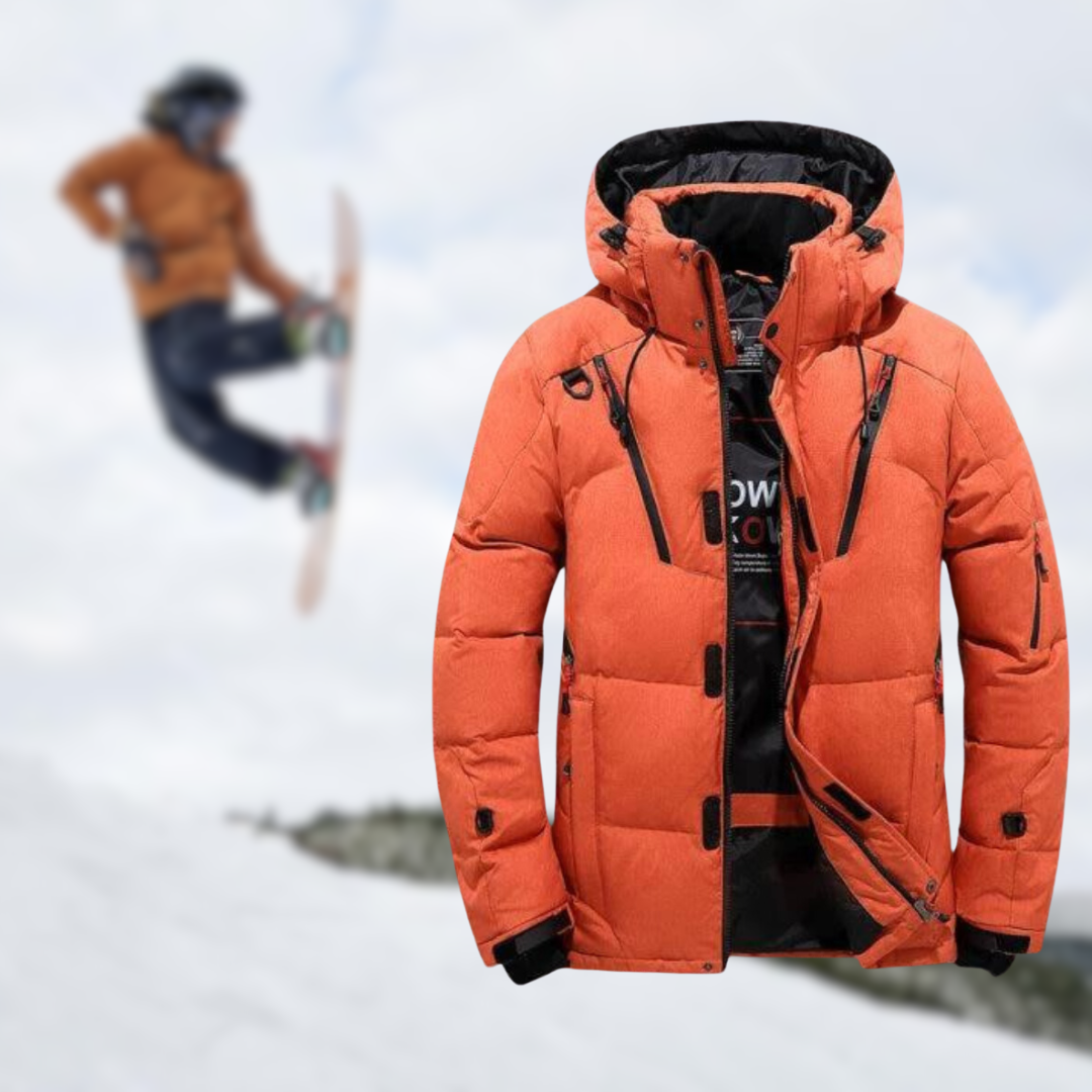 Schneefeste Jacke | Warm | Mit Kapuze | Daunenjacke | Wintermäntel und -jacken für Herren-Orange-S-Chaps Herrenmode