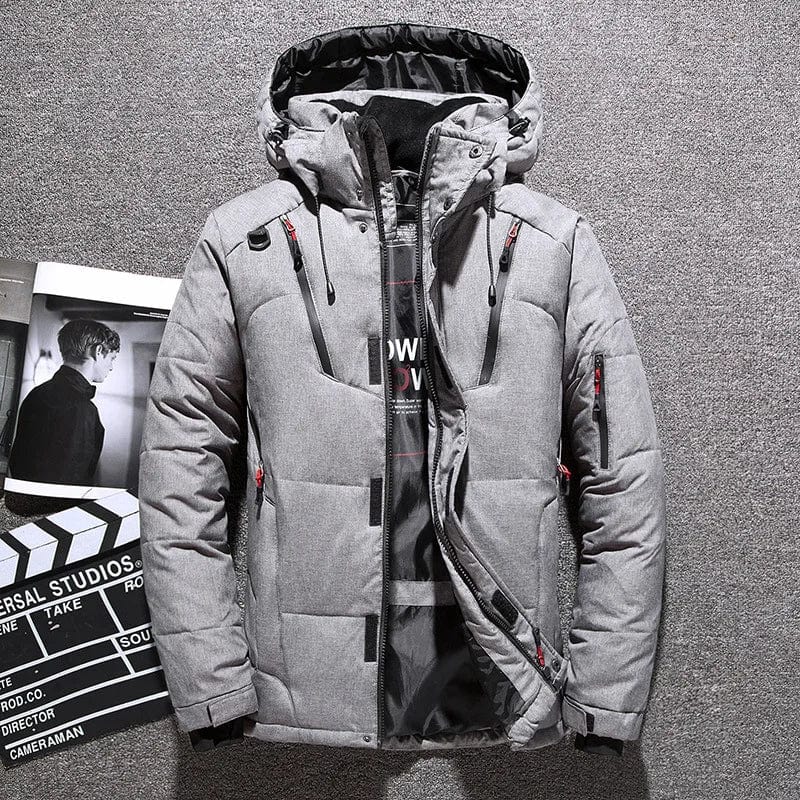 Schneejacke | Kapuzenjacke | Daunenjacke | Winterjacke für Herren-Grau-XS-Chaps Herrenmode