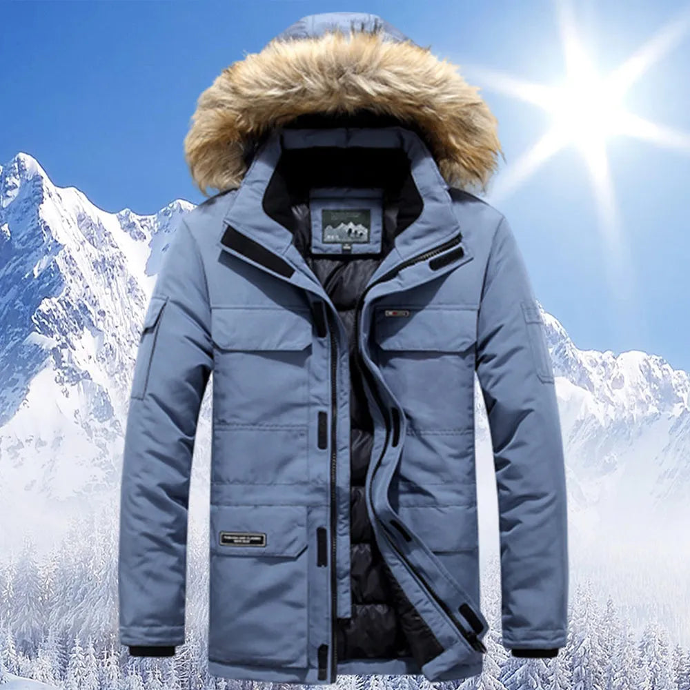 Schneejacke - Warm - mit Kapuze - Winterparka - Winterjacke für Männer-Grau Blau-XS-Chaps Herrenmode