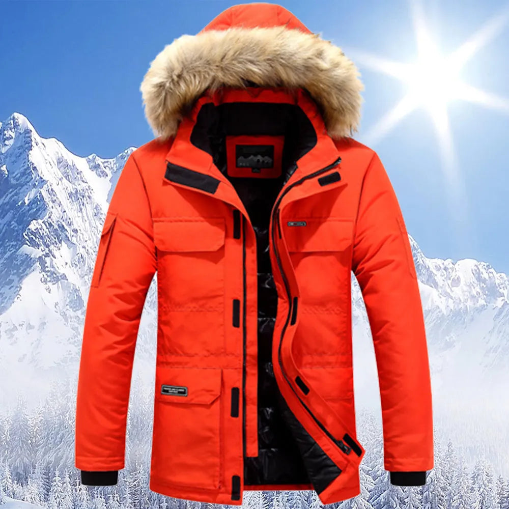 Schneejacke - Warm - mit Kapuze - Winterparka - Winterjacke für Männer-Orange-XS-Chaps Herrenmode