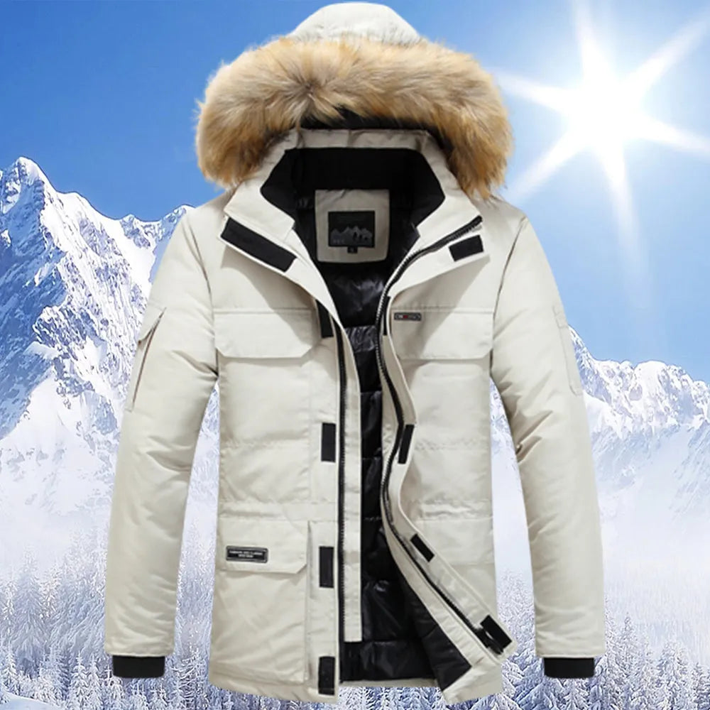 Schneejacke - Warm - mit Kapuze - Winterparka - Winterjacke für Männer-Weiß-XS-Chaps Herrenmode