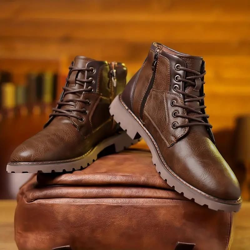 Schnürstiefel | Stiefeletten | Reißverschlussstiefel | Lederstiefel | Herrenstiefel-Braun-39-Chaps Herrenmode
