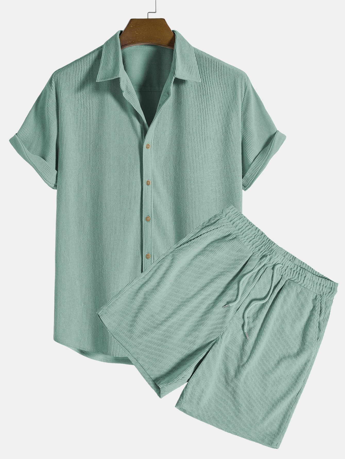 Set aus Hemd und Shorts – 2-teiliges Set für Herren mit kurzen Ärmeln und Knopfleiste-Grün-S-Chaps Herrenmode