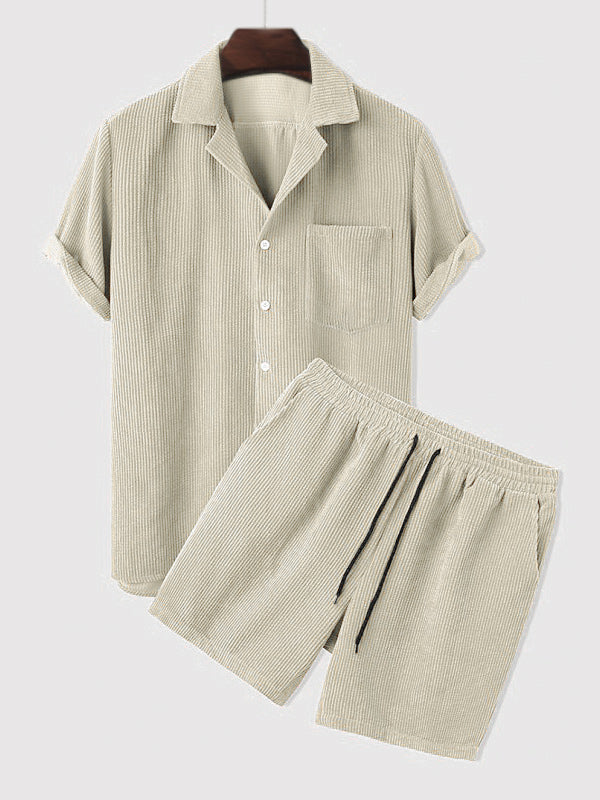 Set aus Hemd und Shorts | Cord | Kurzarm | Zweiteiler | Herren-Set aus Cord-Aprikose-S-Chaps Herrenmode