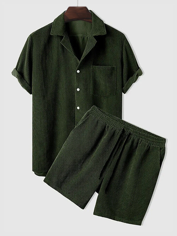 Set aus Hemd und Shorts | Cord | Kurzarm | Zweiteiler | Herren-Set aus Cord-Grün-S-Chaps Herrenmode