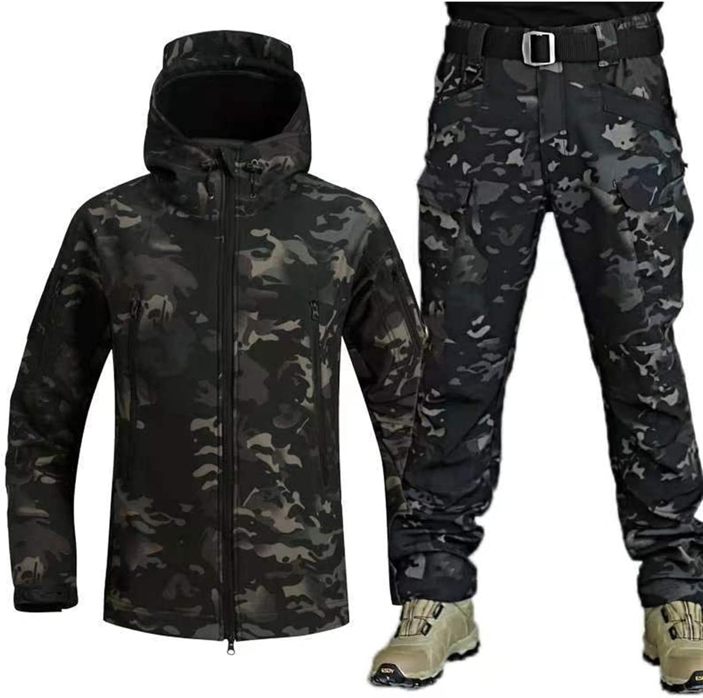 Set aus Jacke und Hose – taktische Outdoor-Jacke und Cargohose für Herren-Dunkle Tarnung-S-Chaps Herrenmode