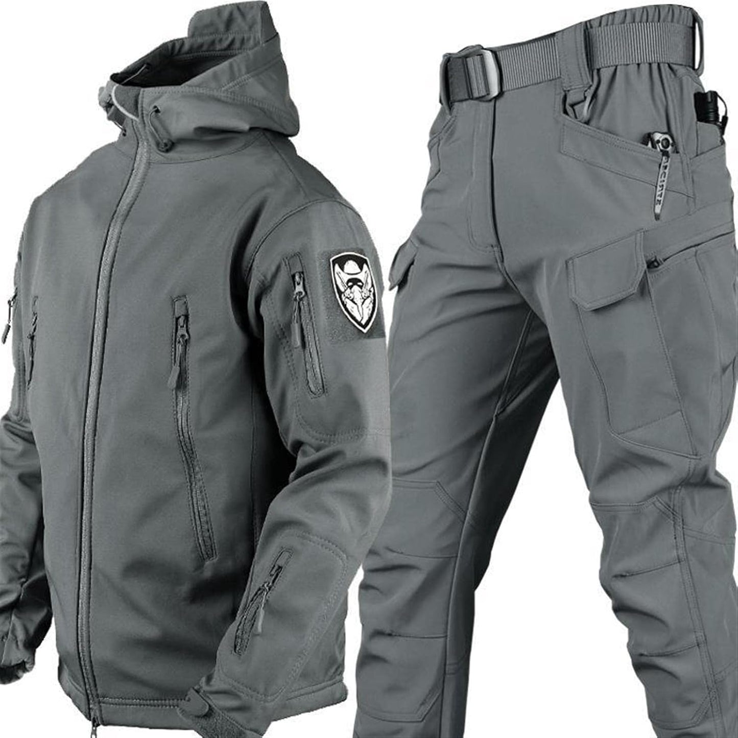 Set aus Jacke und Hose – taktische Outdoor-Jacke und Cargohose für Herren-Grau-S-Chaps Herrenmode