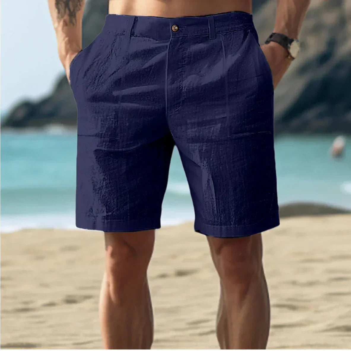 Shorts aus Leinen - Leichte Sommershorts für Männer mit Taschen-Dunkelblau-S-Chaps Herrenmode