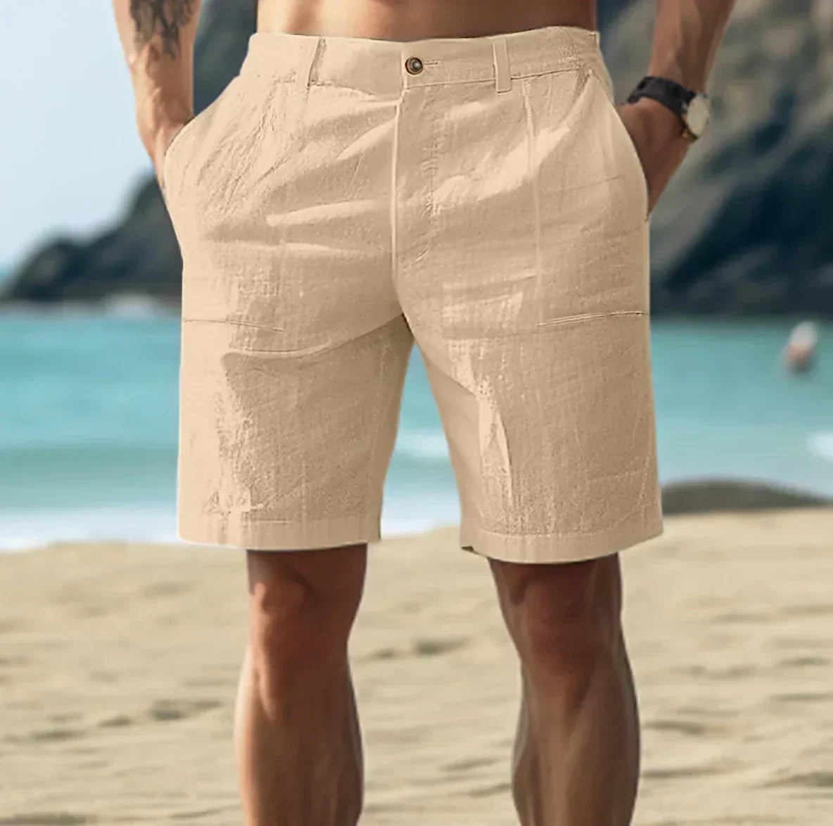 Shorts aus Leinen - Leichte Sommershorts für Männer mit Taschen-Khaki-S-Chaps Herrenmode