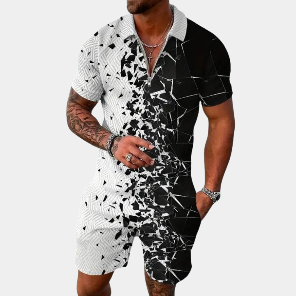 Shorts und Shirt Set – Zweiteiliges Set mit Polo-T-Shirt für Herren für den Sommer-Glasur mit Rissen-M-Chaps Herrenmode