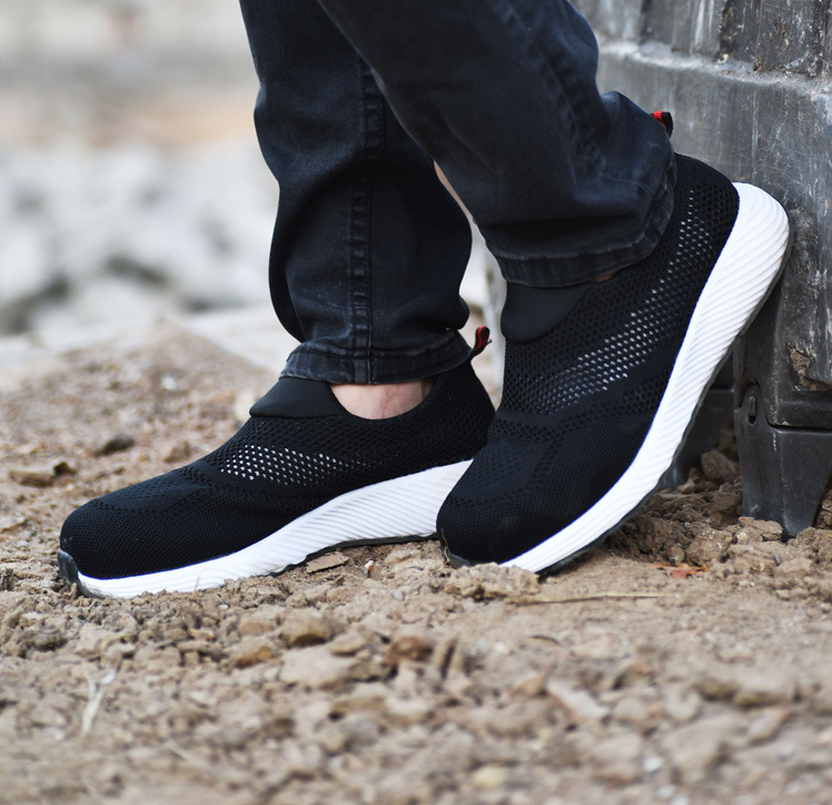 Sicherheitsschuhe - Slip-On - Stahlkappe - Arbeitsschuhe - Herrenschuhe-Schwarz mit Weiß-36-Chaps Herrenmode