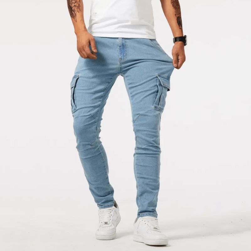 Skinny Cargo Jeans – Stretch-Cargo-Jeans für Herren in schmaler Passform-Hellblau-S-Chaps Herrenmode