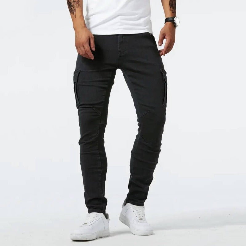 Skinny Cargo Jeans – Stretch-Cargo-Jeans für Herren in schmaler Passform-Schwarz-S-Chaps Herrenmode