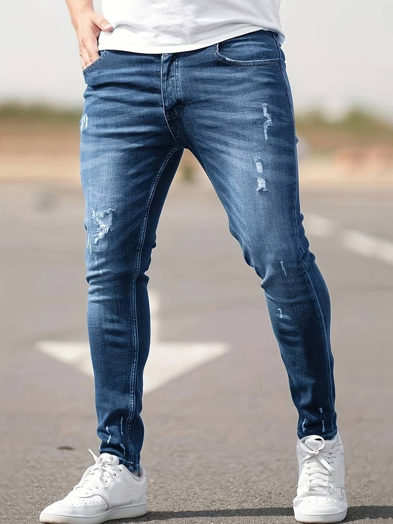 Skinny Jeans – Blau – Schmaler Schnitt – Zerrissene Jeans – Herrenjeans-Chaps Herrenmode