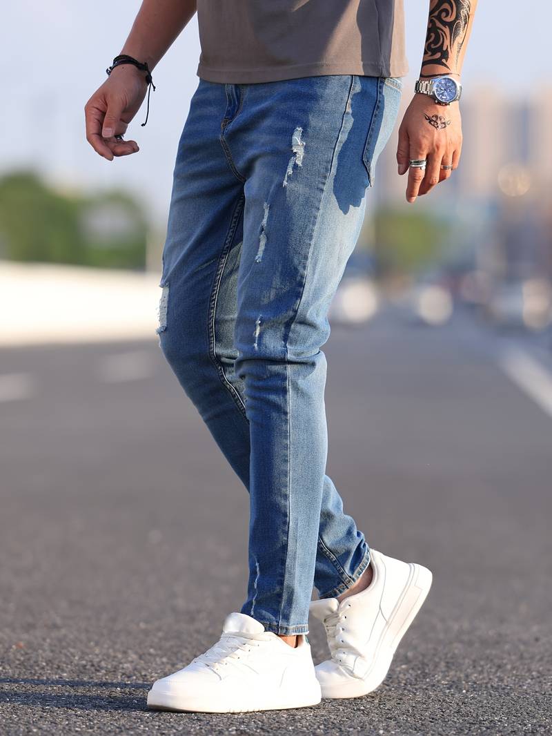 Skinny Jeans – Blau – Schmaler Schnitt – Zerrissene Jeans – Herrenjeans-Chaps Herrenmode