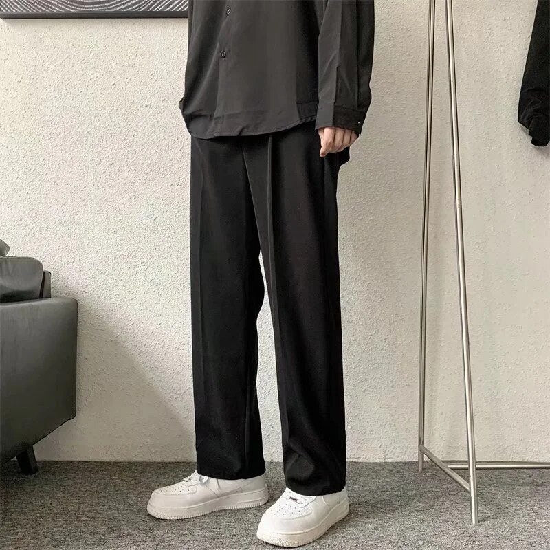 Slack Pants - Gerades Bein - Lockere Passform - Bundfaltenhosen - Herrenhosen-Schwarz-S-Chaps Herrenmode