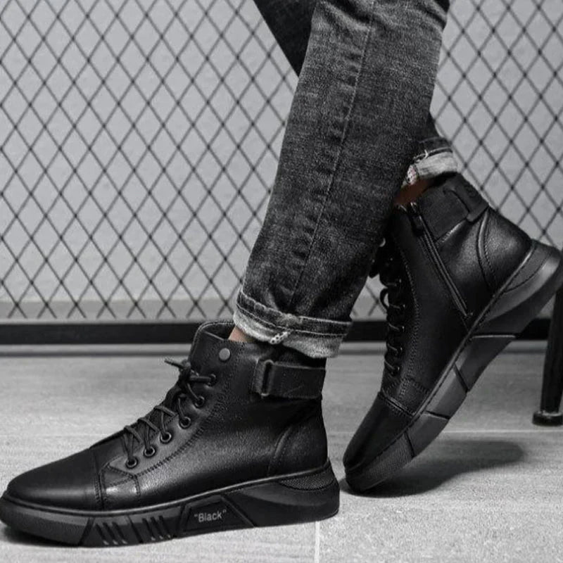 Sneaker-Stiefel – Schwarz – Reißverschluss – Hohe Sneakers – Herrenschuhe-38-Chaps Herrenmode