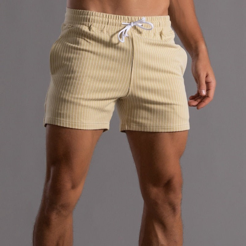Sommer Shorts - Gestreift - Elastische Taille - Kordelzug Shorts - Herren Shorts-Gelb-M-Chaps Herrenmode