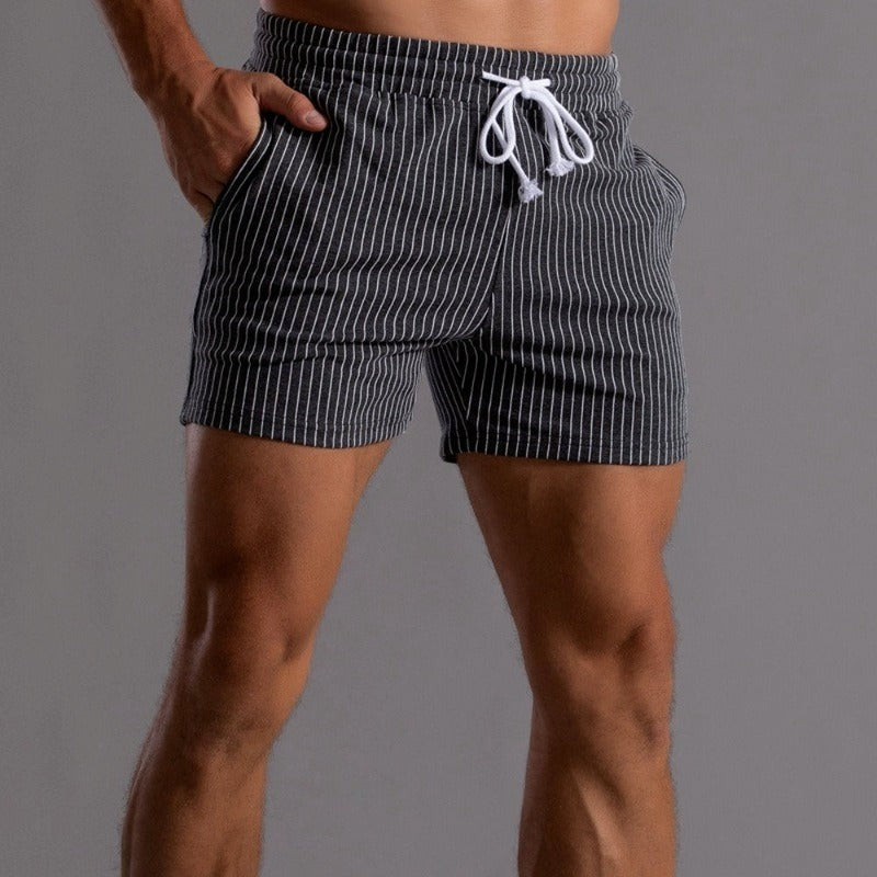 Sommer Shorts - Gestreift - Elastische Taille - Kordelzug Shorts - Herren Shorts-Grau-XS-Chaps Herrenmode