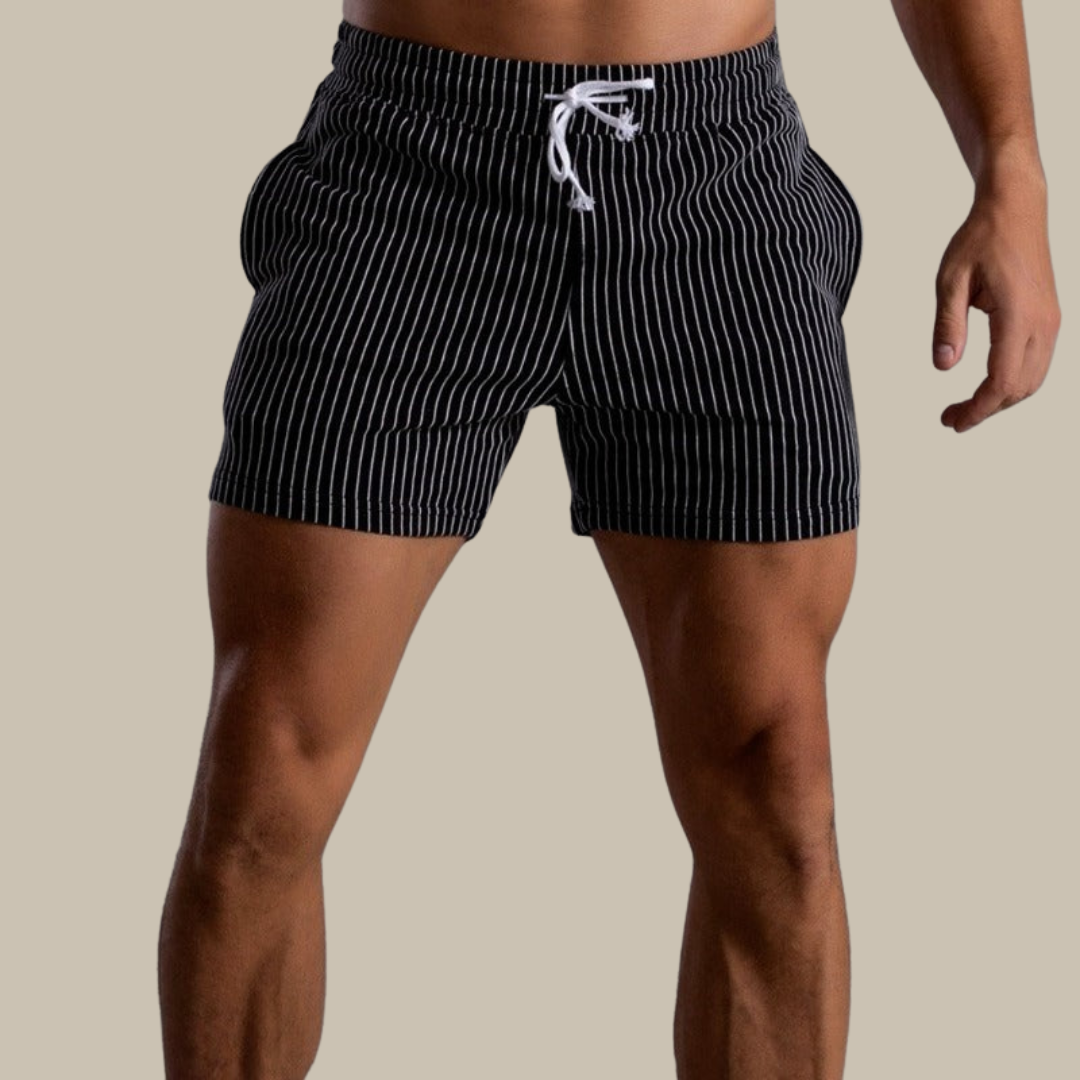 Sommer Shorts - Gestreift - Elastische Taille - Kordelzug Shorts - Herren Shorts-Schwarz-XS-Chaps Herrenmode