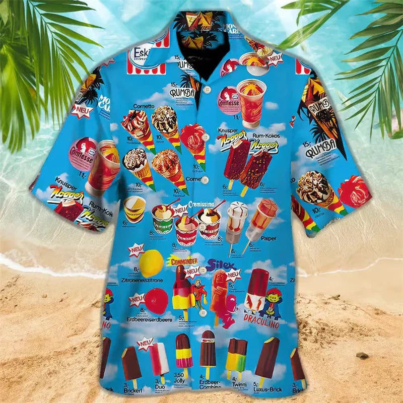 Sommerhemd | Eiscreme Print | Button-Up | Hawaiihemd | Herren Kurzarmhemden-Chaps Herrenmode