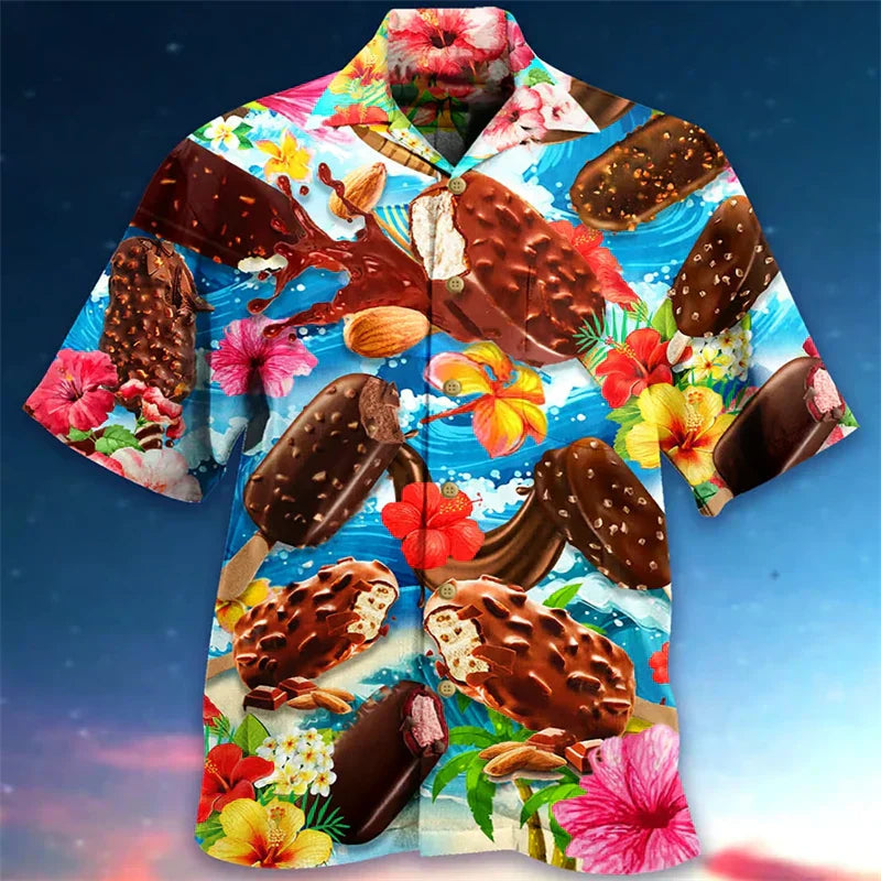 Sommerhemd | Eiscreme Print | Button-Up | Hawaiihemd | Herren Kurzarmhemden-Chaps Herrenmode