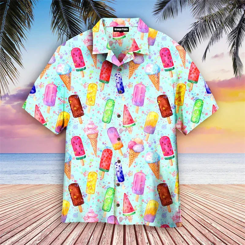 Sommerhemd | Eiscreme Print | Button-Up | Hawaiihemd | Herren Kurzarmhemden-Chaps Herrenmode