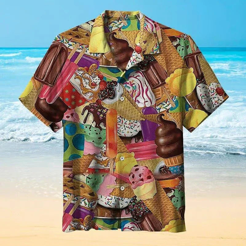 Sommerhemd | Eiscreme Print | Button-Up | Hawaiihemd | Herren Kurzarmhemden-Chaps Herrenmode