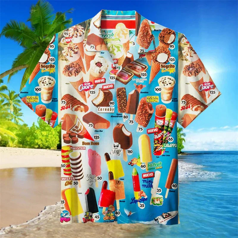 Sommerhemd | Eiscreme Print | Button-Up | Hawaiihemd | Herren Kurzarmhemden-Chaps Herrenmode
