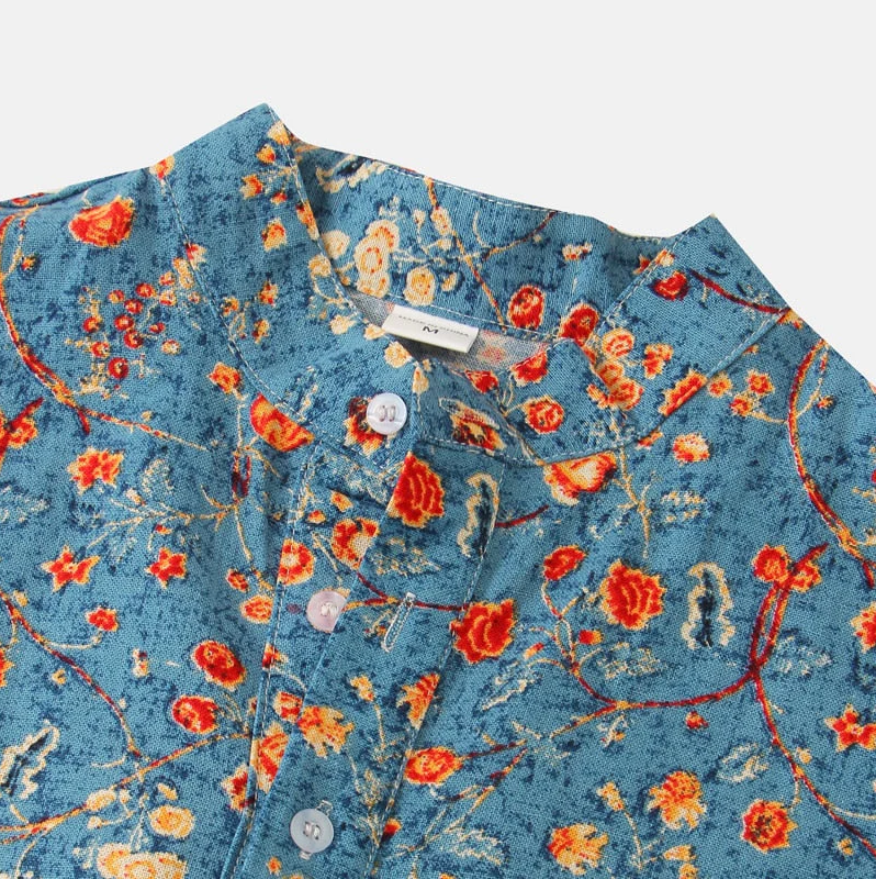 Sommerhemd – Herren-Freizeithemd mit Knöpfen und kurzen Ärmeln und Blumenmuster-Chaps Herrenmode