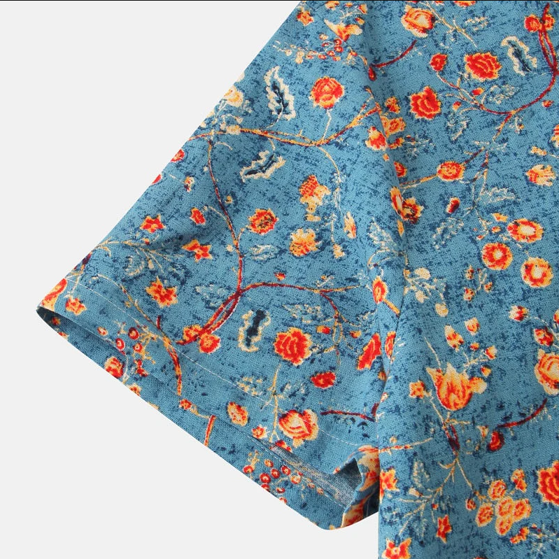 Sommerhemd – Herren-Freizeithemd mit Knöpfen und kurzen Ärmeln und Blumenmuster-Chaps Herrenmode