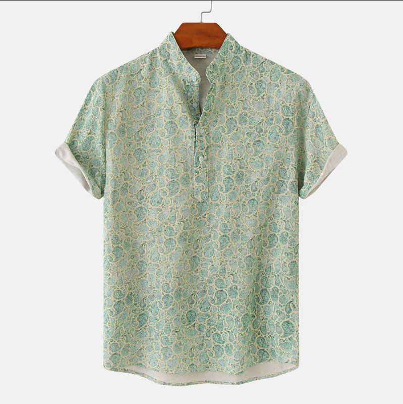 Sommerhemd – Herren-Freizeithemd mit Knöpfen und kurzen Ärmeln und Blumenmuster-Grün-M-Chaps Herrenmode