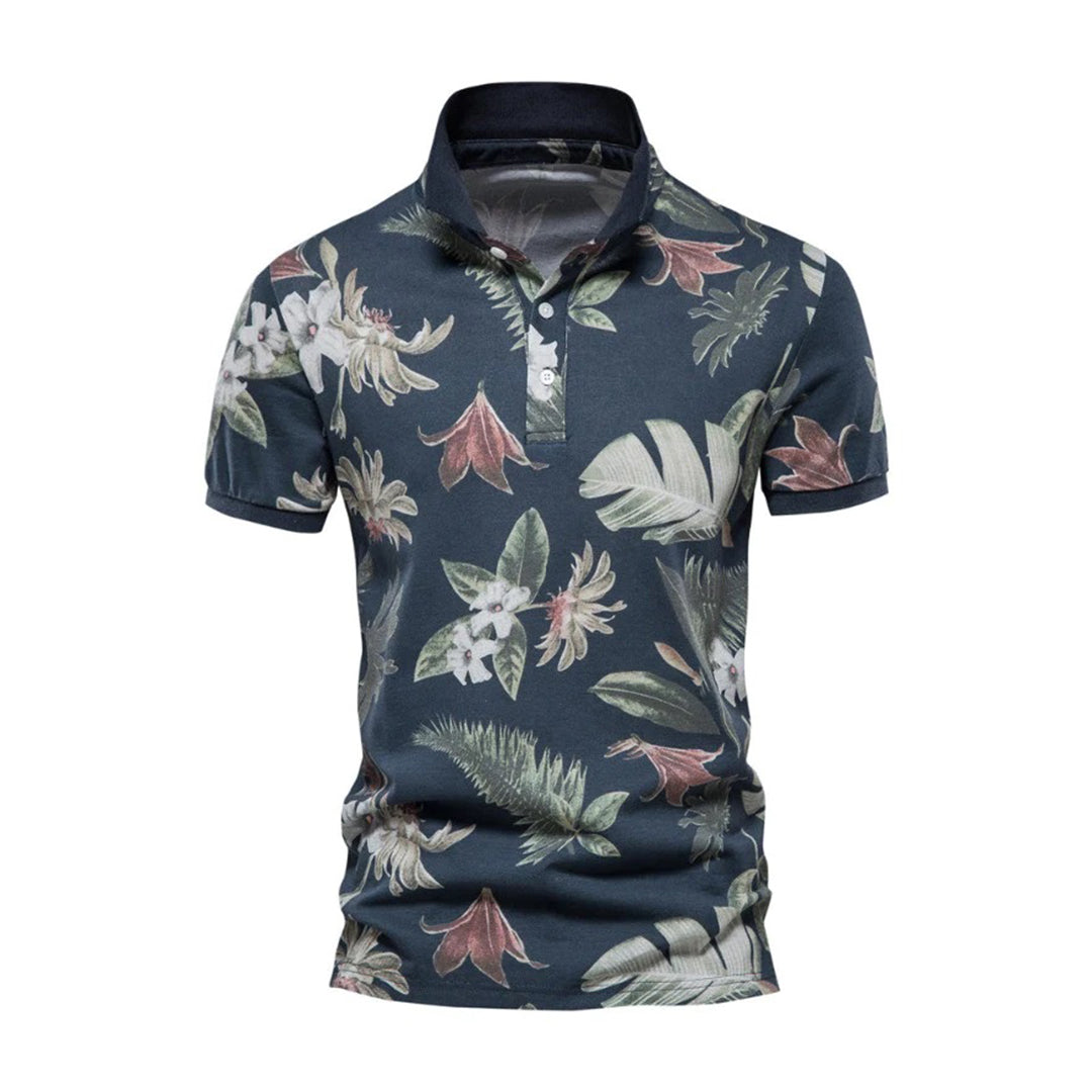 Sommerhemd – Herren-Polo-T-Shirt mit kurzen Ärmeln, Kragen und Aufdruck-Marineblau-S-Chaps Herrenmode