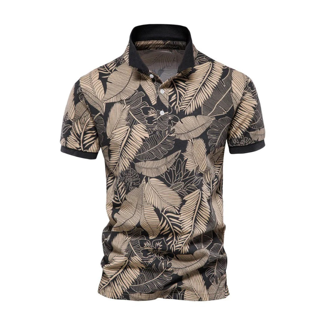 Sommerhemd – Herren-Polo-T-Shirt mit kurzen Ärmeln, Kragen und Aufdruck-Schwarz-S-Chaps Herrenmode