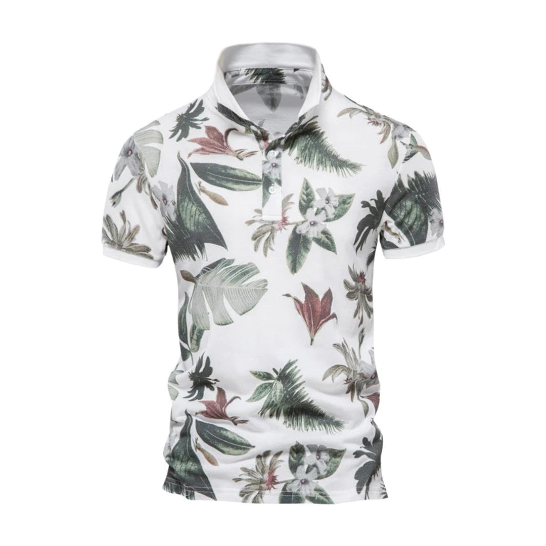 Sommerhemd – Herren-Polo-T-Shirt mit kurzen Ärmeln, Kragen und Aufdruck-Weiß-S-Chaps Herrenmode